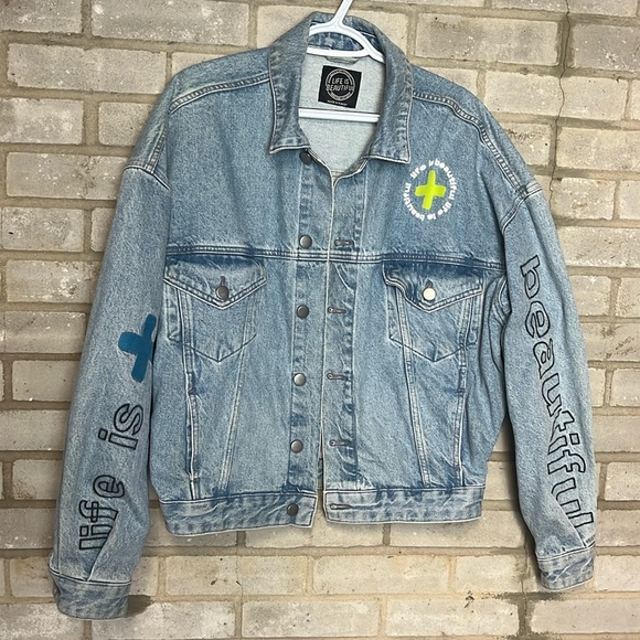 ASOS Life is Beautiful Oversized Unisex Jean Jacket - Picture 2 of 10
